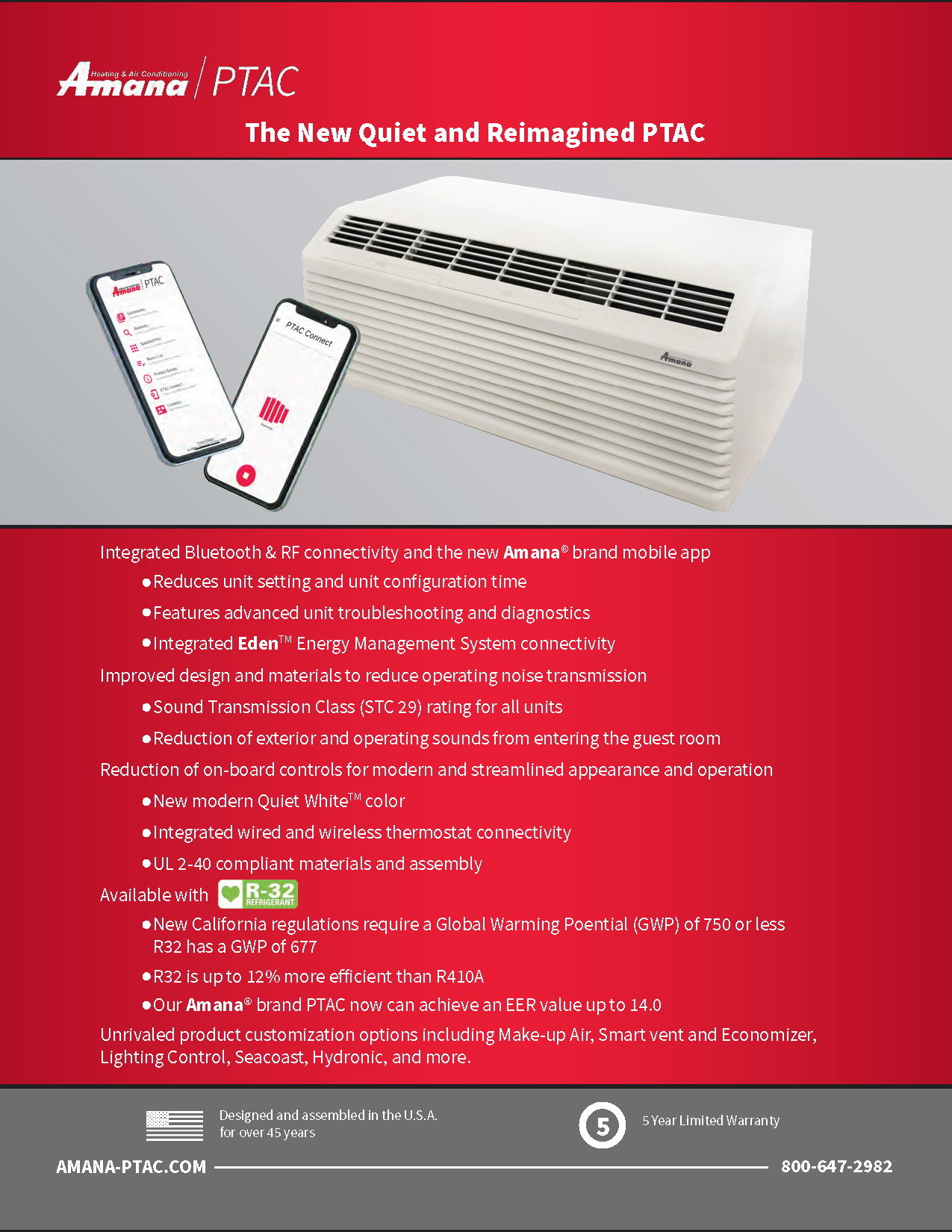 Amana PTAC 9,000 BTU Air Conditioner Unit 3.5kW Heater, PTC093K35AXXX